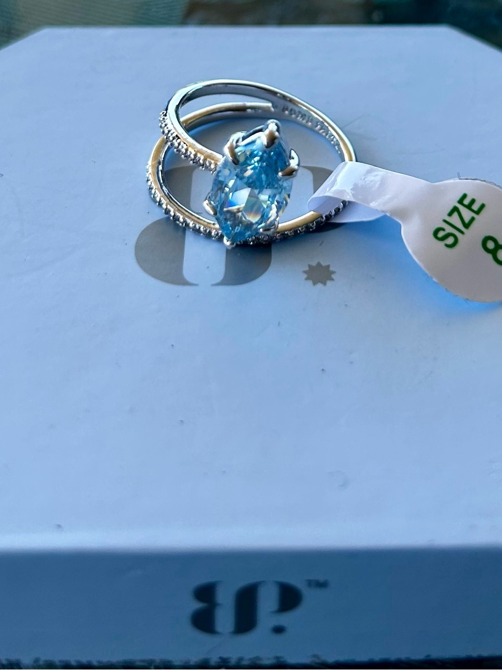 BP OG Rhodium plating Blue Topaz Ring - Size 8